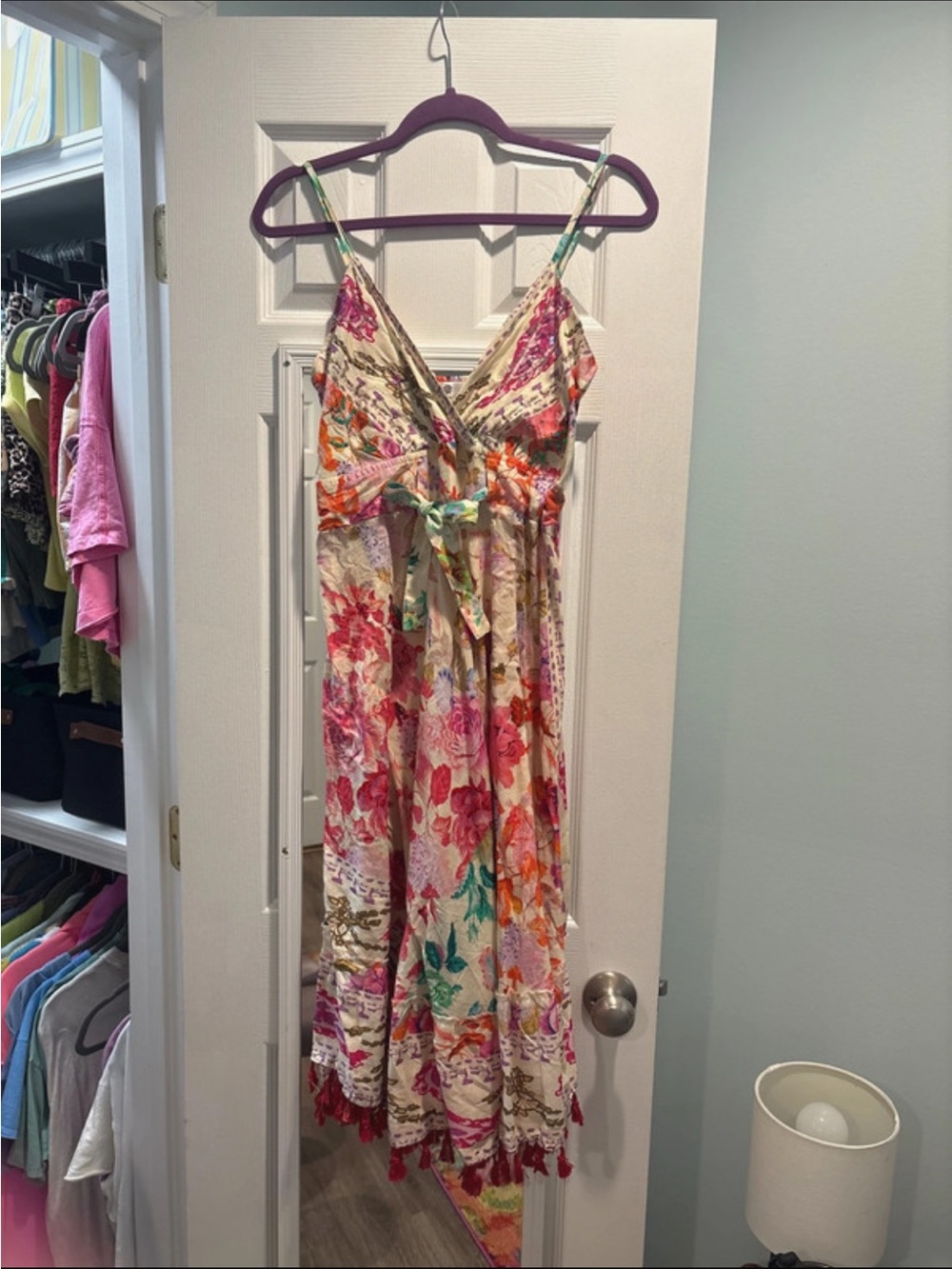 Floral Tie-Front Maxi Dress in Cream with Pink & Orange Bloom